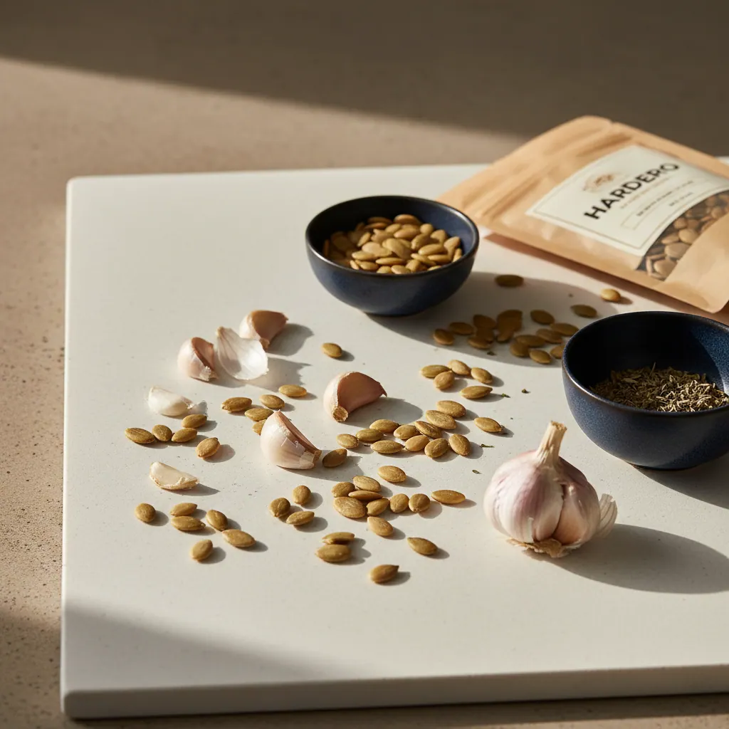 Garlic and pumpkin seeds - natural sources of zinc for men's health supplement